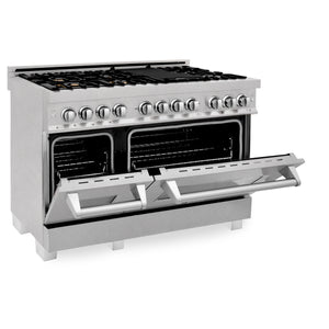 ZLINE 48" 6.0 cu ft Dual Fuel Range with Gas Stove and Electric Oven in Fingerprint Resistant Stainless Steel and Brass Burners (RAS-SN-BR-48)