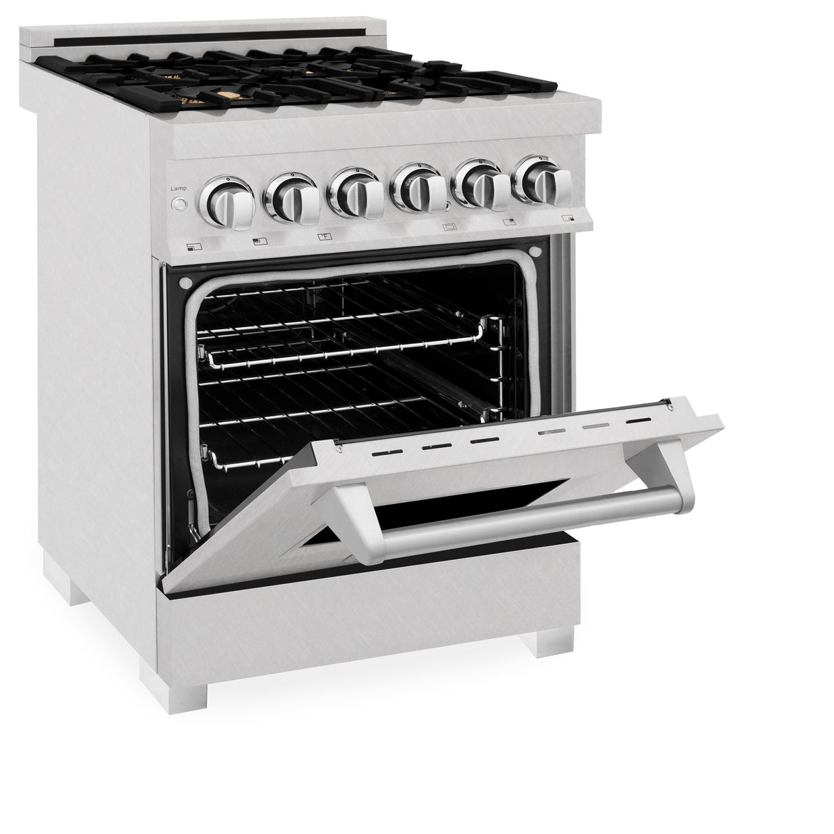 ZLINE 24" 2.8 cu ft Dual Fuel Range with Gas Stove and Electric Oven in Fingerprint Resistant Stainless Steel and Brass Burners (RAS-SN-BR-24)