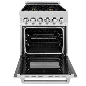 ZLINE 24" 2.8 cu ft Dual Fuel Range with Gas Stove and Electric Oven in Fingerprint Resistant Stainless Steel and Brass Burners (RAS-SN-BR-24)