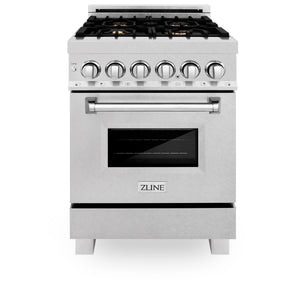 ZLINE 24" 2.8 cu ft Dual Fuel Range with Gas Stove and Electric Oven in Fingerprint Resistant Stainless Steel and Brass Burners (RAS-SN-BR-24)