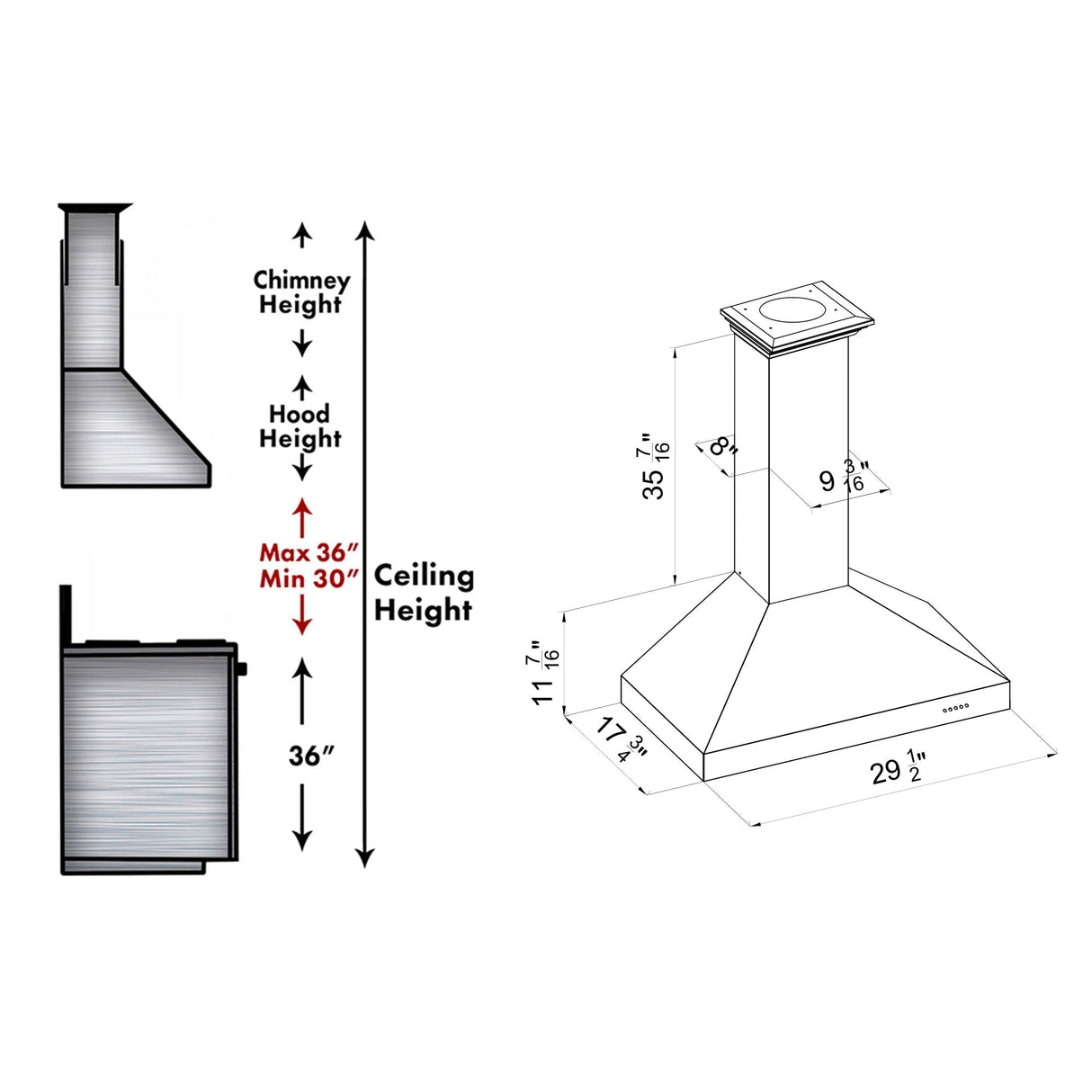 ZLINE 36" Convertible Vent Wall Mount Range Hood in Fingerprint Resistant Stainless Steel (8KL3S-36)