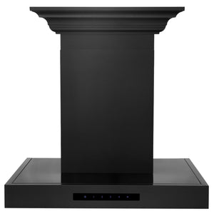 ZLINE 30" Convertible Vent Wall Mount Range Hood in Black Stainless Steel with Crown Molding (BSKENCRN-30)