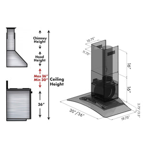 ZLINE 30" Convertible Vent Wall Mount Range Hood in Stainless Steel & Glass with Crown Molding (KZCRN-30)