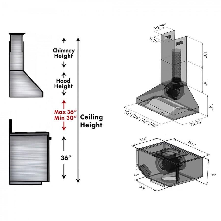 ZLINE 30" Ducted Wall Mount Range Hood with Dual Remote Blower in Stainless Steel (597-RD-30)