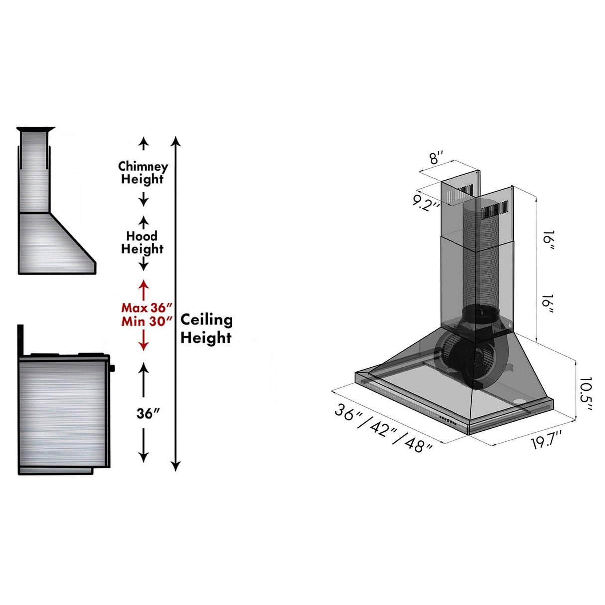 ZLINE 48" Convertible Vent Wall Mount Range Hood in Stainless Steel (KB-48)