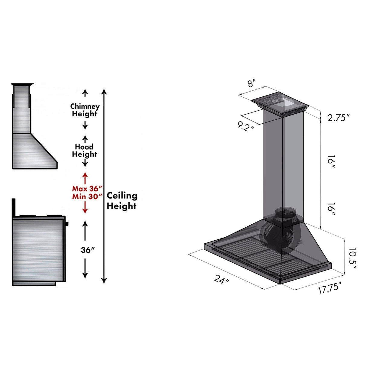 ZLINE 42" CrownSound Ducted Vent Wall Mount Range Hood in Stainless Steel with Built-in Bluetooth Speakers (KBCRN-BT-42)