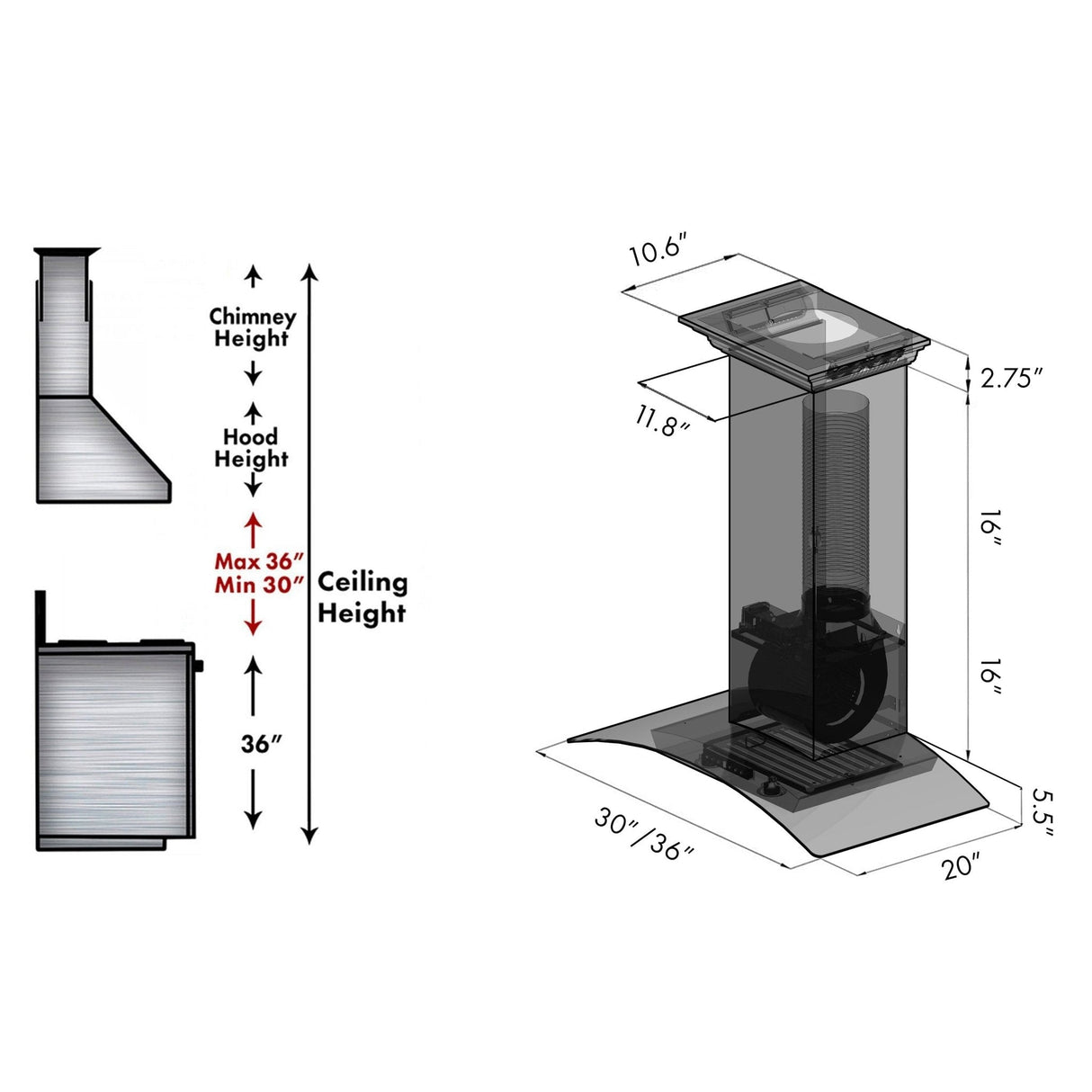 ZLINE 30" CrownSound Ducted Vent Wall Mount Range Hood in Stainless Steel with Built-in Bluetooth Speakers (KZCRN-BT-30)