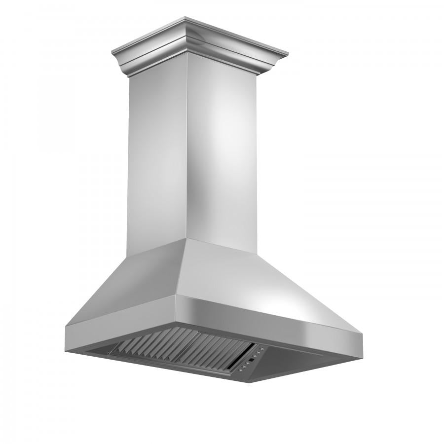 ZLINE 36" Professional Convertible Vent Wall Mount Range Hood in Stainless Steel with Crown Molding (597CRN-36)