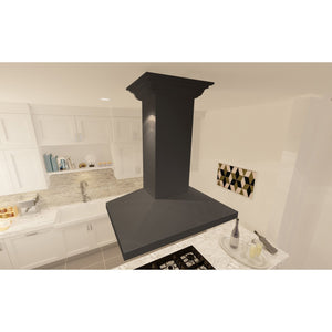 ZLINE 36" Convertible Vent Wooden Island Mount Range Hood in Black (KBiCC-36)