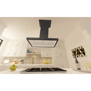 ZLINE 36" Convertible Vent Wooden Island Mount Range Hood in Black (KBiCC-36)