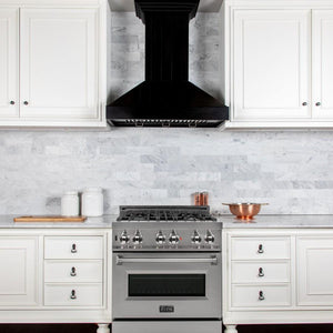 ZLINE 30" Wooden Convertible Vent Wall Mount Range Hood in Black - Includes Motor (KPCC-30)