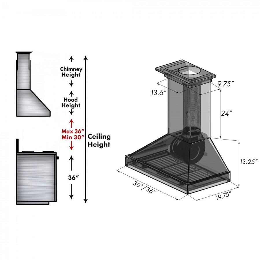 ZLINE 30" Wooden Convertible Vent Wall Mount Range Hood in Black - Includes Motor (KPCC-30)